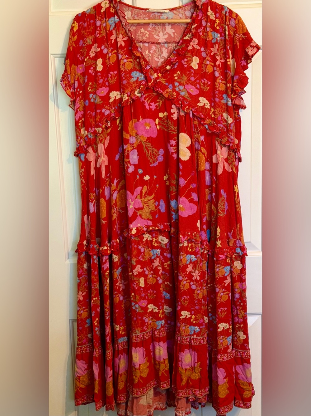Free People x Spell Wild Bloom Dress Red Floral Maxi Gown Size Small NWOT - Picture 8 of 13